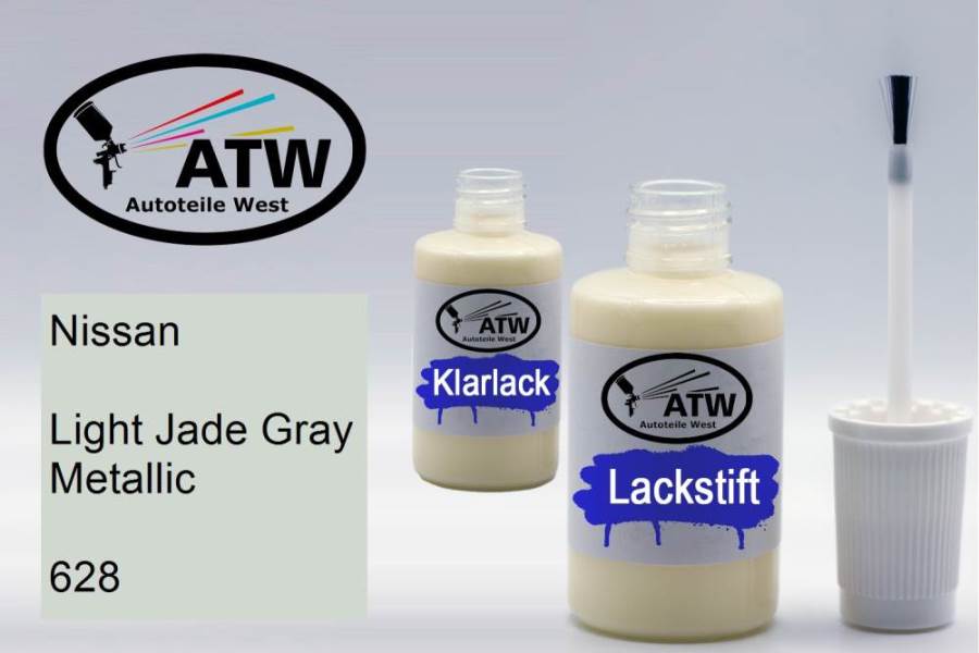 Nissan, Light Jade Gray Metallic, 628: 20ml Lackstift + 20ml Klarlack - Set, von ATW Autoteile West.